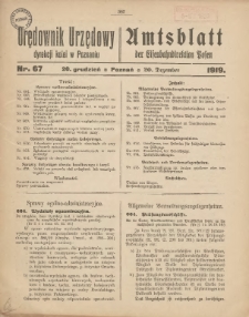 Orędownik Urzędowy Dyrekcji Kolei w Poznaniu = Amtsblatt der Eisenbahndirektion in Posen 1919.12.20 Nr67
