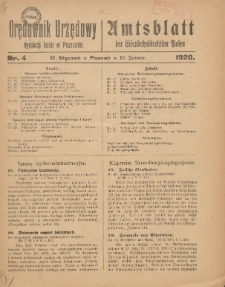 Orędownik Urzędowy Dyrekcji Kolei w Poznaniu = Amtsblatt der Eisenbahndirektion in Posen 1920.01.17 Nr4