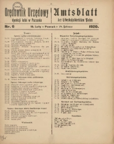 Orędownik Urzędowy Dyrekcji Kolei w Poznaniu = Amtsblatt der Eisenbahndirektion in Posen 1920.02.18 Nr6