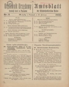 Orędownik Urzędowy Dyrekcji Kolei w Poznaniu = Amtsblatt der Eisenbahndirektion in Posen 1920.02.28 Nr9