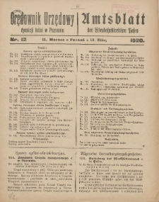 Orędownik Urzędowy Dyrekcji Kolei w Poznaniu = Amtsblatt der Eisenbahndirektion in Posen 1920.03.13 Nr12