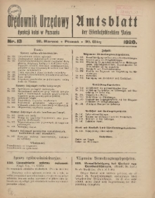 Orędownik Urzędowy Dyrekcji Kolei w Poznaniu = Amtsblatt der Eisenbahndirektion in Posen 1920.03.20 Nr13