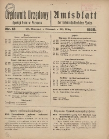 Orędownik Urzędowy Dyrekcji Kolei w Poznaniu = Amtsblatt der Eisenbahndirektion in Posen 1920.03.20 Nr13