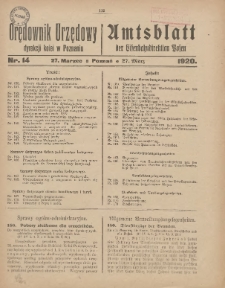 Orędownik Urzędowy Dyrekcji Kolei w Poznaniu = Amtsblatt der Eisenbahndirektion in Posen 1920.03.27 Nr14