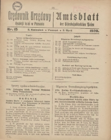 Orędownik Urzędowy Dyrekcji Kolei w Poznaniu = Amtsblatt der Eisenbahndirektion in Posen 1920.04.03 Nr15