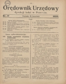 Orędownik Urzędowy Dyrekcji Kolei w Poznaniu 1920.04.10 Nr17