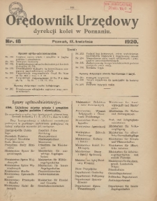 Orędownik Urzędowy Dyrekcji Kolei w Poznaniu 1920.04.17 Nr18