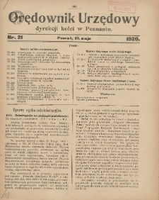 Orędownik Urzędowy Dyrekcji Kolei w Poznaniu 1920.05.10 Nr21