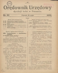 Orędownik Urzędowy Dyrekcji Kolei w Poznaniu 1920.05.15 Nr22