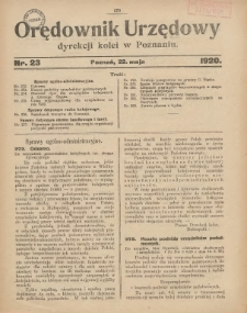 Orędownik Urzędowy Dyrekcji Kolei w Poznaniu 1920.05.22 Nr23
