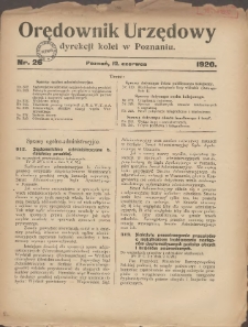 Orędownik Urzędowy Dyrekcji Kolei w Poznaniu 1920.06.12 Nr26
