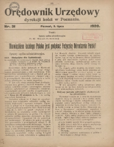Orędownik Urzędowy Dyrekcji Kolei w Poznaniu 1920.07.03 Nr31