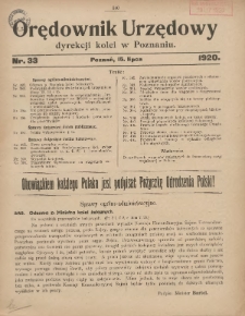 Orędownik Urzędowy Dyrekcji Kolei w Poznaniu 1920.07.15 Nr33