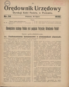 Orędownik Urzędowy Dyrekcji Kolei w Poznaniu 1920.07.21 Nr34