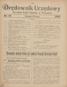 Orędownik Urzędowy Dyrekcji Kolei w Poznaniu 1920.07.26 Nr35