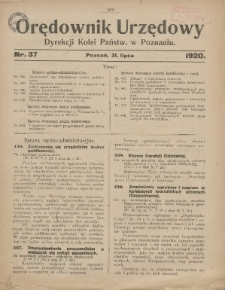 Orędownik Urzędowy Dyrekcji Kolei w Poznaniu 1920.07.31 Nr37