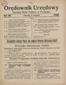 Orędownik Urzędowy Dyrekcji Kolei w Poznaniu 1920.0807. Nr38