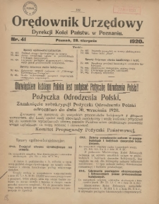 Orędownik Urzędowy Dyrekcji Kolei w Poznaniu 1920.08.28 Nr41