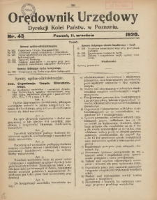 Orędownik Urzędowy Dyrekcji Kolei w Poznaniu 1920.09.11 Nr43