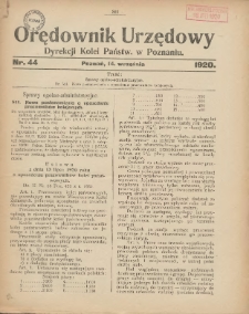 Orędownik Urzędowy Dyrekcji Kolei w Poznaniu 1920.09.14 Nr44
