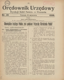 Orędownik Urzędowy Dyrekcji Kolei w Poznaniu 1920.09.17 Nr45