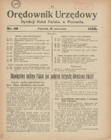 Orędownik Urzędowy Dyrekcji Kolei w Poznaniu 1920.09.18 Nr46