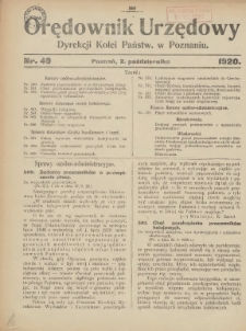 Orędownik Urzędowy Dyrekcji Kolei w Poznaniu 1920.10.02 Nr49