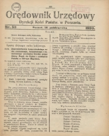 Orędownik Urzędowy Dyrekcji Kolei w Poznaniu 1920.10.20 Nr53