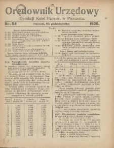 Orędownik Urzędowy Dyrekcji Kolei w Poznaniu 1920.10.23 Nr54