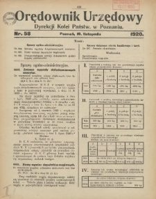Orędownik Urzędowy Dyrekcji Kolei w Poznaniu 1920.11.10 Nr58