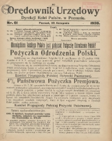 Orędownik Urzędowy Dyrekcji Kolei w Poznaniu 1920.11.22 Nr61