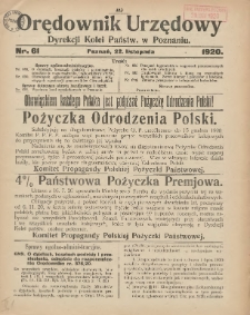 Orędownik Urzędowy Dyrekcji Kolei w Poznaniu 1920.11.22 Nr61