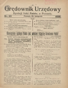 Orędownik Urzędowy Dyrekcji Kolei w Poznaniu 1920.11.29 Nr63