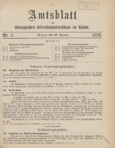 Amtsblatt der K&ouml;niglichen Eisenbahndirektion in Posen 1916.01.19 Nr3