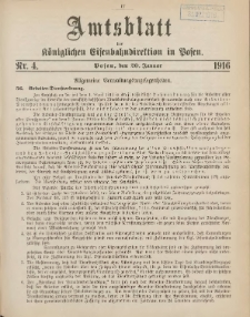 Amtsblatt der Königlichen Eisenbahndirektion in Posen 1916.01.20 Nr4