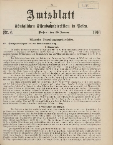 Amtsblatt der K&ouml;niglichen Eisenbahndirektion in Posen 1916.01.26 Nr6
