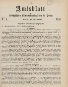 Amtsblatt der Königlichen Eisenbahndirektion in Posen 1916.01.26 Nr6