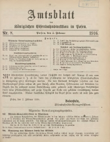 Amtsblatt der K&ouml;niglichen Eisenbahndirektion in Posen 1916.02.05 Nr8