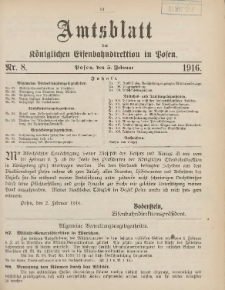 Amtsblatt der Königlichen Eisenbahndirektion in Posen 1916.02.05 Nr8