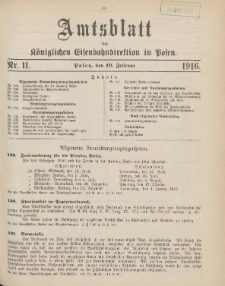 Amtsblatt der Königlichen Eisenbahndirektion in Posen 1916.02.19 Nr11