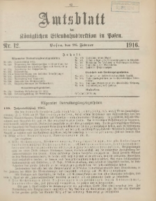 Amtsblatt der Königlichen Eisenbahndirektion in Posen 1916.02.26 Nr12
