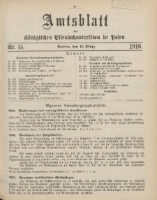 Amtsblatt der K&ouml;niglichen Eisenbahndirektion in Posen 1916.03.11 Nr15