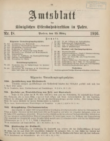 Amtsblatt der Königlichen Eisenbahndirektion in Posen 1916.03.25 Nr18
