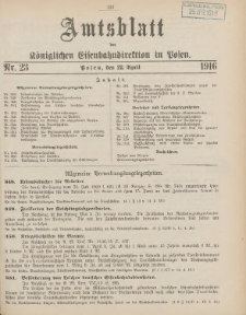 Amtsblatt der Königlichen Eisenbahndirektion in Posen 1916.04.22 Nr23