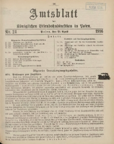 Amtsblatt der Königlichen Eisenbahndirektion in Posen 1916.04.29 Nr24
