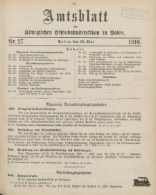 Amtsblatt der Königlichen Eisenbahndirektion in Posen 1916.05.13 Nr27