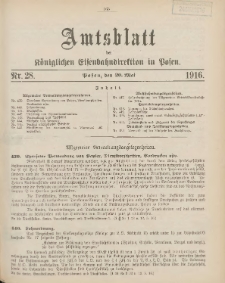 Amtsblatt der Königlichen Eisenbahndirektion in Posen 1916.05.20 Nr28
