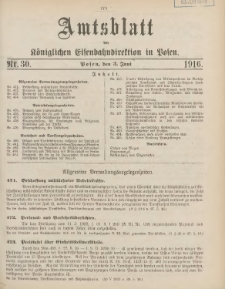 Amtsblatt der Königlichen Eisenbahndirektion in Posen 1916.06.03 Nr30