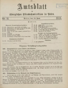 Amtsblatt der Königlichen Eisenbahndirektion in Posen 1916.06.10 Nr31
