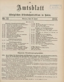Amtsblatt der K&ouml;niglichen Eisenbahndirektion in Posen 1916.06.17 Nr32
